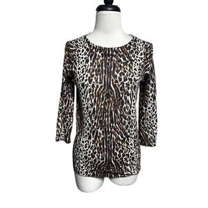 J. Crew 3/4 Sleeve Animal Print Wool Sweater Leopard Print